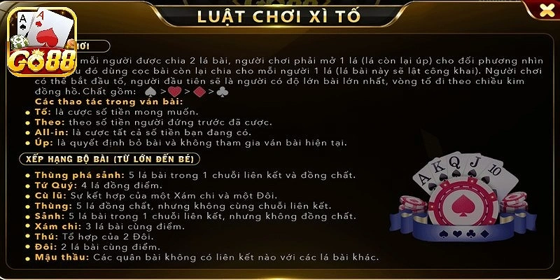 Luật chơi bài Xì Tố tại cổng game Go88 Luật chơi bài Xì Tố tại cổng game Go88