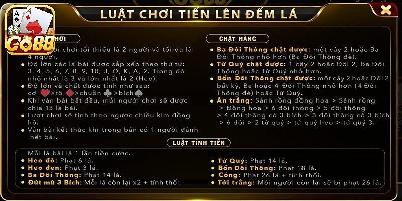 Luật chơi game tiến lên đếm lá tại Go 88 chi tiết Luật chơi game tiến lên đếm lá tại cổng game Go 88 chi tiết